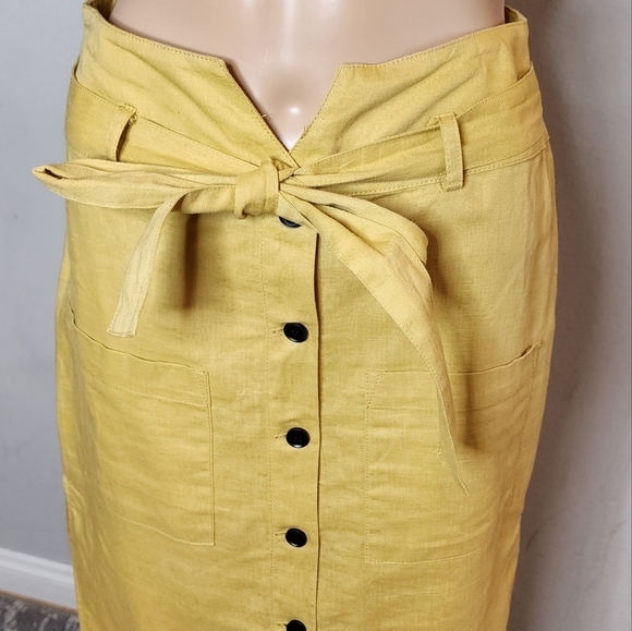 Etophe Studios linen-blend yellow midi skirt. Pockets. Belted.  Size Medium. - Picture 3 of 16